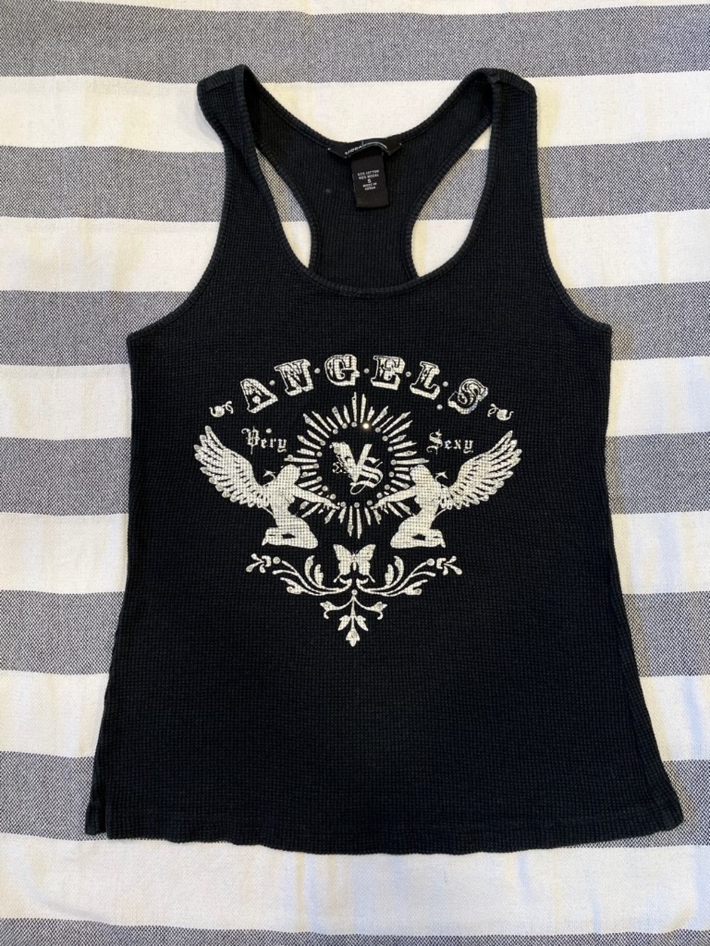 Victoria's Secret Racerback Black Tank Top with Silver Angel Graphic
